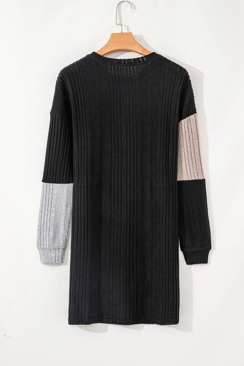 Black Ribbed Color Block Drop Shoulder Long Sleeve Mini Dress - Premium Dresses from Momma Done Gone Crafty- Just $26.99! Shop now at Momma Done Gone Crafty