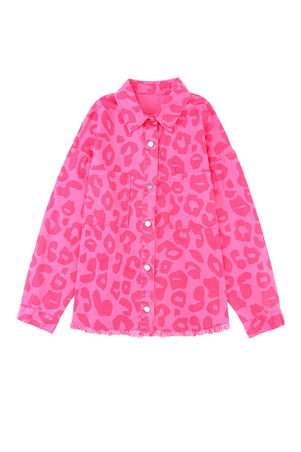 Pink Leopard Print Button Cuffs Raw Hem Jacket - Premium Outerwear from Momma Done Gone Crafty- Just $55.80! Shop now at Momma Done Gone Crafty