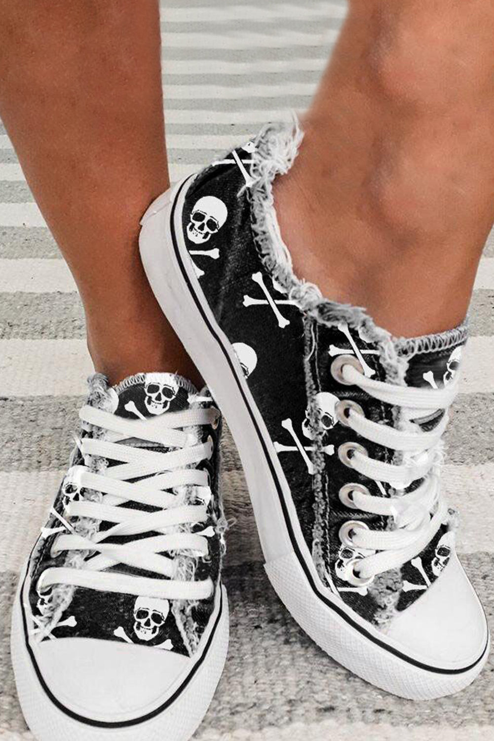 Black Skull Print Lace-up Canvas Sneakers - Premium Shoes & Bags/Women's Shoes from Ashes 2 Wildflowers Boutique, LLC- Just $19.95! Shop now at Ashes 2 Wildflowers Boutique, LLC