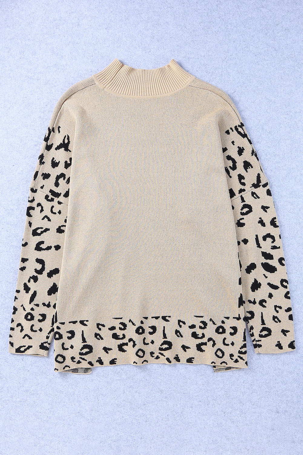Khaki Leopard High Neck Side Slit Oversized Sweater - Premium Tops from Momma Done Gone Crafty- Just $45.50! Shop now at Momma Done Gone Crafty