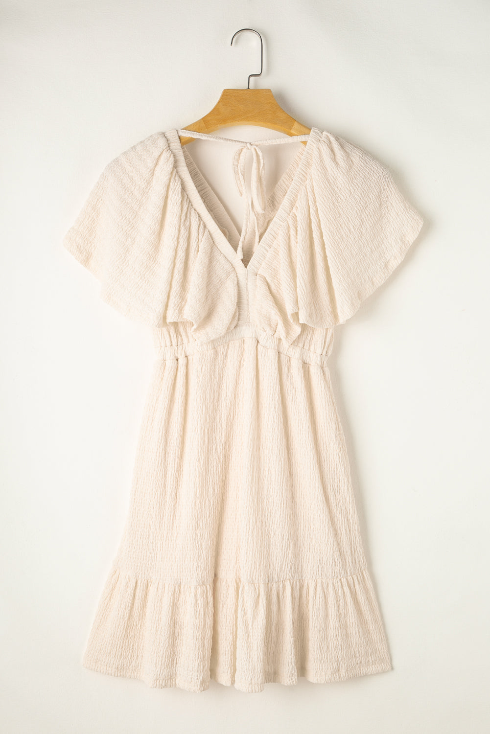 Beige Textured Deep V Neck Cutout Back Mini Dress - Premium Dresses/Mini Dresses from Momma Done Gone Crafty- Just $58.99! Shop now at Momma Done Gone Crafty