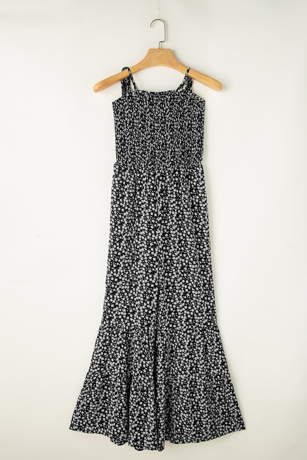 Black Thin Straps Smocked Bodice Wide Leg Floral Jumpsuit - Premium Bottoms/Jumpsuits & Rompers from Momma Done Gone Crafty- Just $30.99! Shop now at Momma Done Gone Crafty