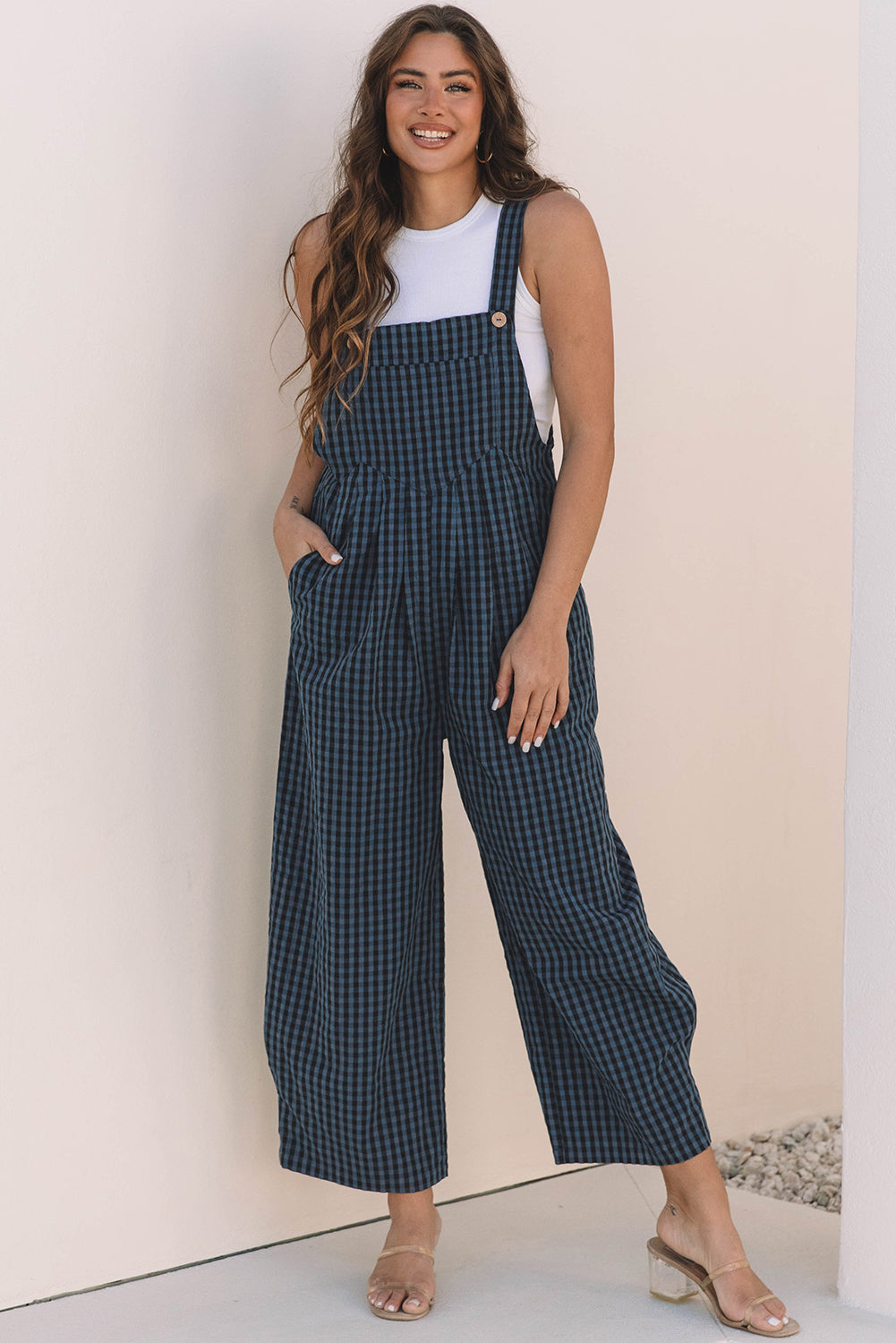 Sail Blue Plaid Print Buttoned Pocketed High Waist Overall - Premium Bottoms/Jumpsuits & Rompers from Ashes 2 Wildflowers Boutique, LLC- Just $34.93! Shop now at Ashes 2 Wildflowers Boutique, LLC