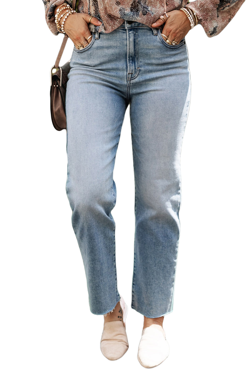 Light Blue Acid Wash Raw Edge Straight Jeans - Premium Bottoms/Jeans from Ashes 2 Wildflowers Boutique, LLC- Just $35.64! Shop now at Ashes 2 Wildflowers Boutique, LLC