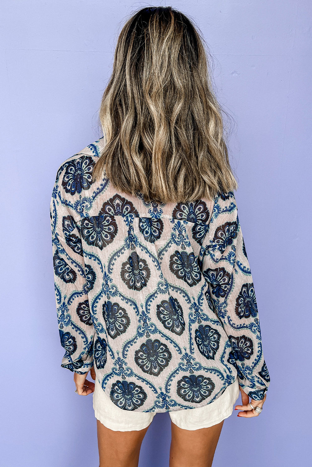Blue Tribal Pattern Buttoned Front Loose Shirt - Premium Tops/Blouses & Shirts from Ashes 2 Wildflowers Boutique, LLC- Just $23.58! Shop now at Ashes 2 Wildflowers Boutique, LLC