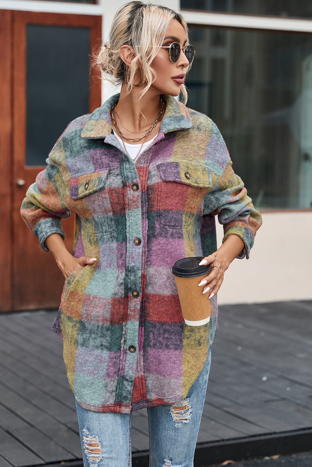 Multicolor Brushed Plaid Pocketed Oversize Shacket - Premium Outerwear from Momma Done Gone Crafty- Just $54.99! Shop now at Momma Done Gone Crafty