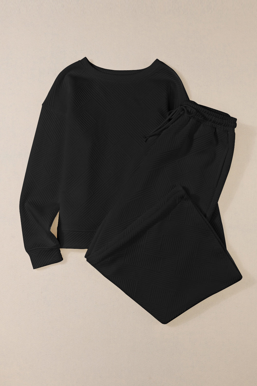 Black Ultra Loose Textured 2pcs Slouchy Outfit - Premium Loungewear from Momma Done Gone Crafty- Just $36.60! Shop now at Momma Done Gone Crafty
