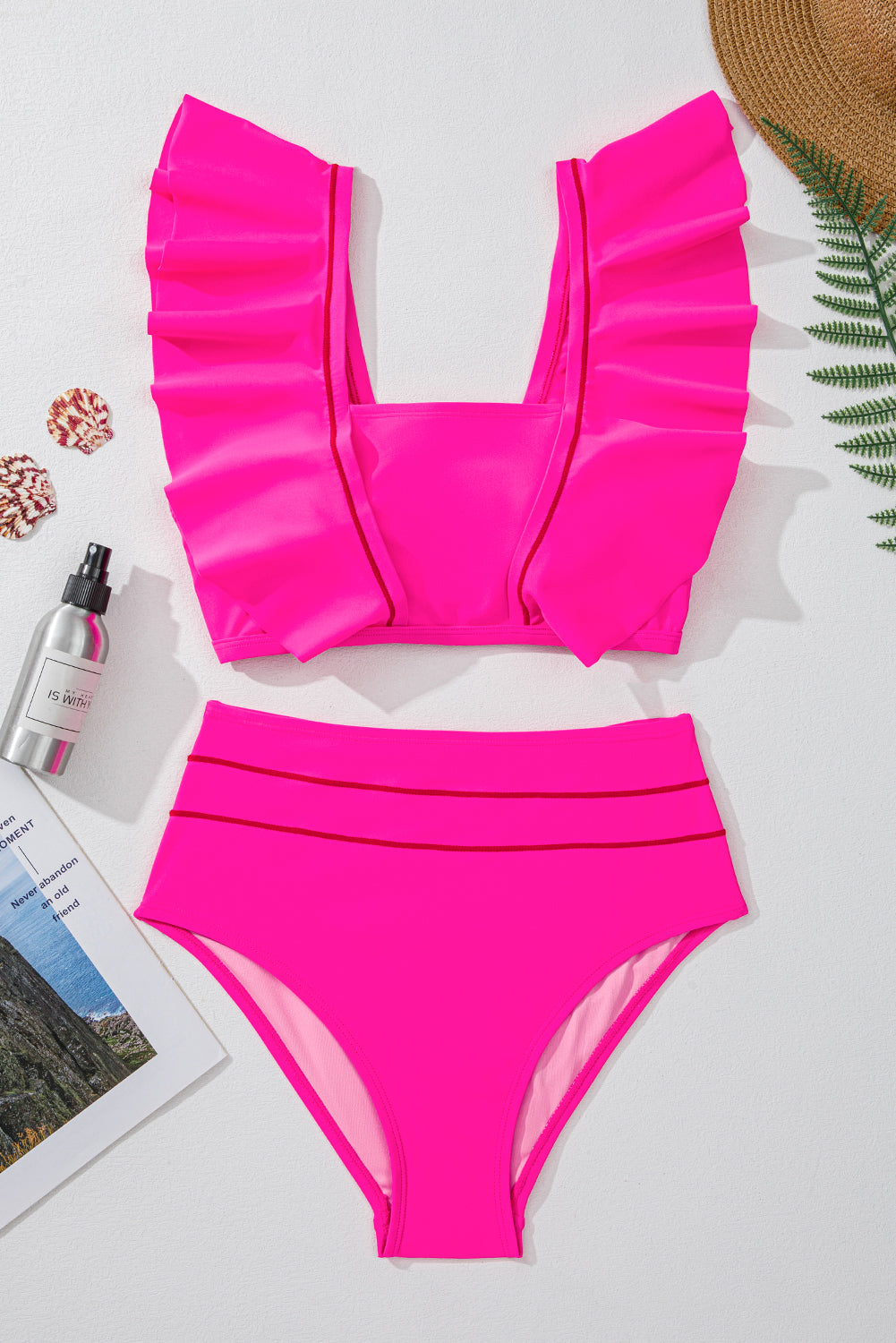 Rose Red Tie Back Ruffled 2pcs Bikini Swimsuit - Premium Swimwear/Bikinis from Ashes 2 Wildflowers Boutique, LLC- Just $19.20! Shop now at Ashes 2 Wildflowers Boutique, LLC