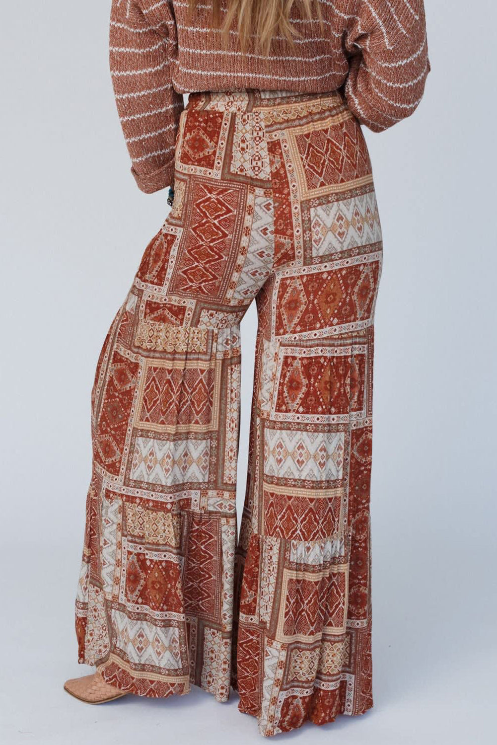 Brown Boho Aztec Print Tiered Palazzo Pants - Premium Bottoms/Pants & Culotte from Momma Done Gone Crafty- Just $26.55! Shop now at Momma Done Gone Crafty