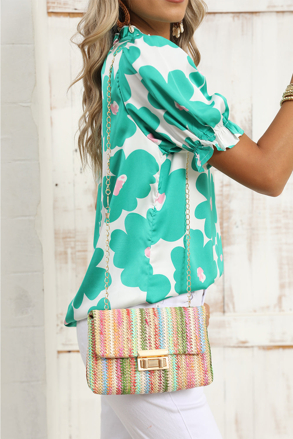Strawberry Pink Bohemian Woven Gold Chain Shoulder Bag - Premium Shoes & Bags/Shoulder Bags from Ashes 2 Wildflowers Boutique, LLC- Just $14.94! Shop now at Ashes 2 Wildflowers Boutique, LLC
