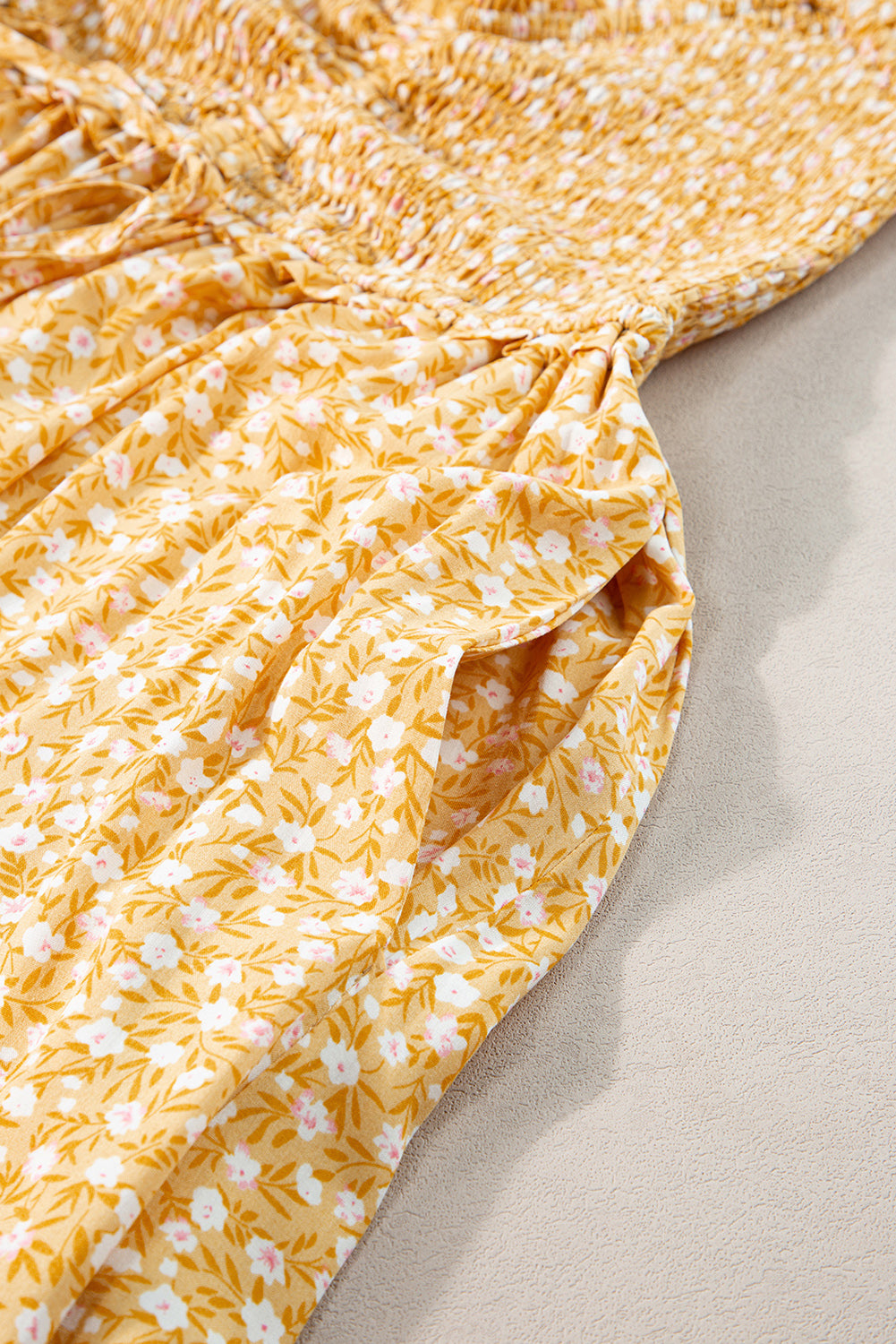 Yellow Frilly Smocked High Waist Floral Maxi Dress - Premium Dresses/Maxi Dresses from Ashes 2 Wildflowers Boutique, LLC- Just $36.54! Shop now at Ashes 2 Wildflowers Boutique, LLC