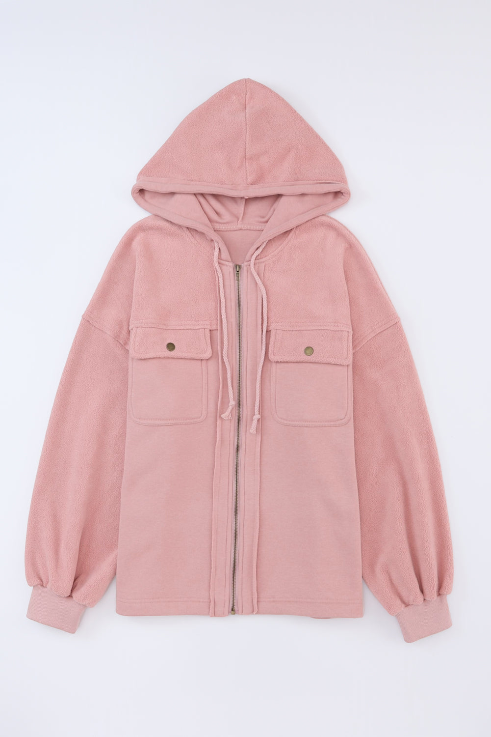 Pink Flap Pocket Drawstring Hood Zip Up Jacket - Premium Outerwear from Momma Done Gone Crafty- Just $58.99! Shop now at Momma Done Gone Crafty