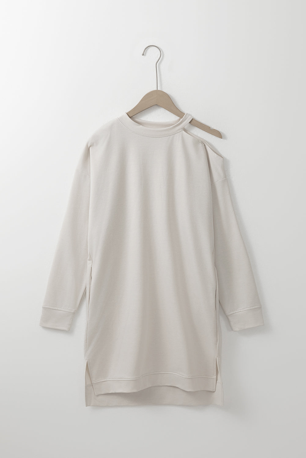 Khaki Single Cold Shoulder T-shirt Dress with Slits - Premium Dresses from Momma Done Gone Crafty- Just $36.36! Shop now at Momma Done Gone Crafty