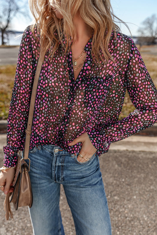 Grape Wine Polka Dot Printed Buttoned Casual Shirt - Premium Tops/Blouses & Shirts from Ashes 2 Wildflowers Boutique, LLC- Just $32.90! Shop now at Ashes 2 Wildflowers Boutique, LLC