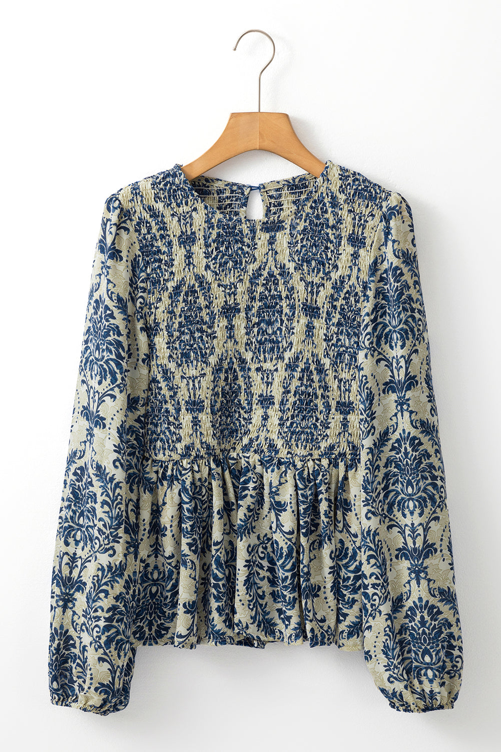 Sky Blue Boho Printed Balloon Sleeve Smocked Peplum Blouse - Premium Tops/Blouses & Shirts from Ashes 2 Wildflowers Boutique, LLC- Just $23.73! Shop now at Ashes 2 Wildflowers Boutique, LLC