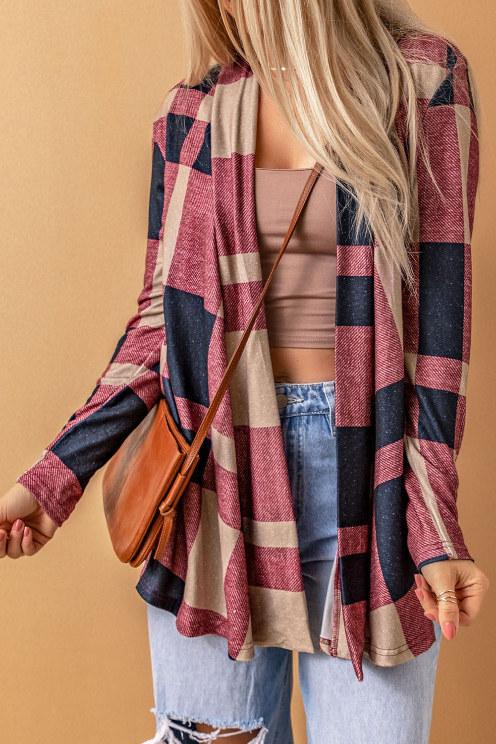 Draped Open Front Plaid Cardigan - Premium Tops from Momma Done Gone Crafty- Just $31.50! Shop now at Momma Done Gone Crafty