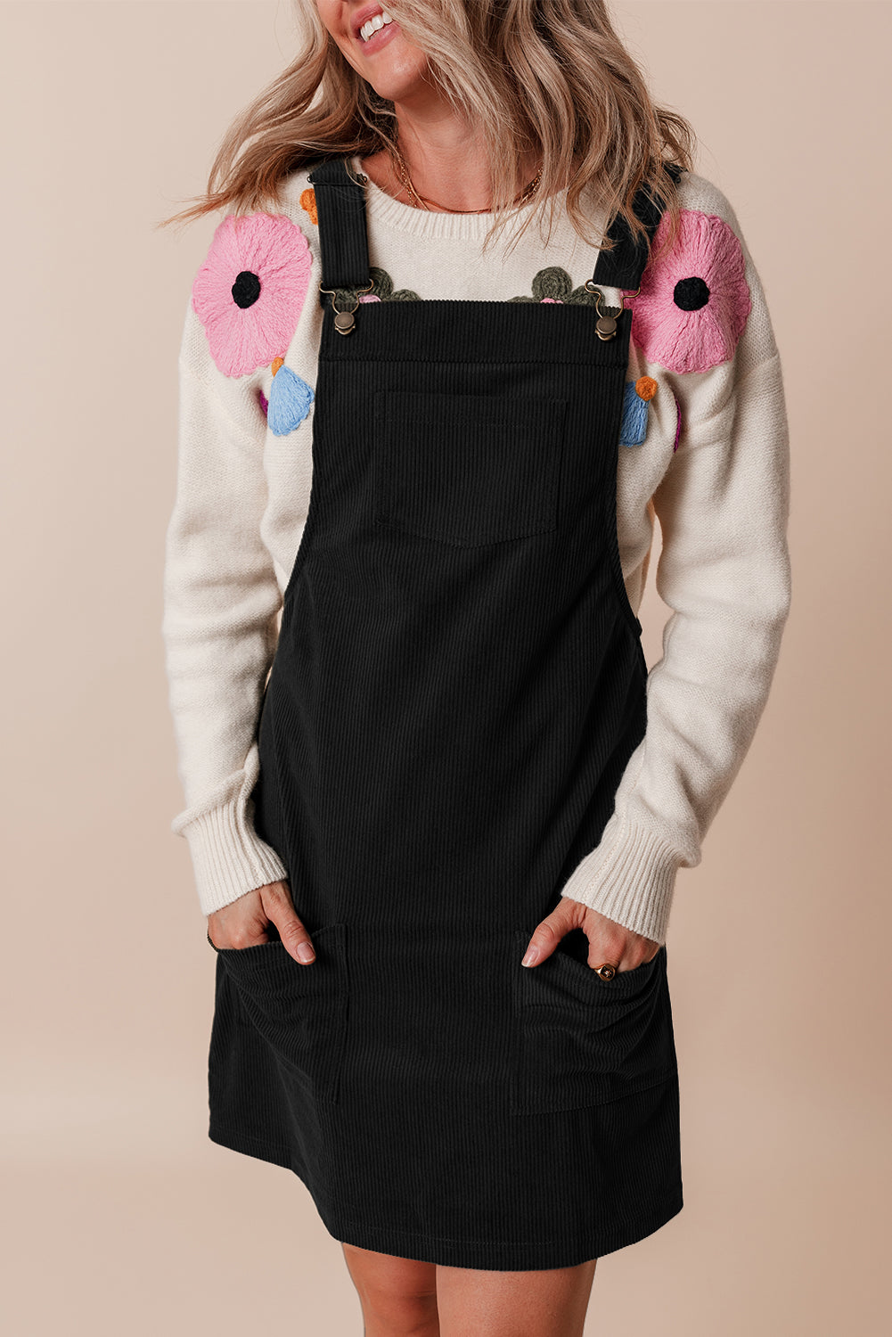 Black Solid Front Pockets Sleeveless Corduroy Overall Dress - Premium Dresses/Mini Dresses from Momma Done Gone Crafty- Just $20.85! Shop now at Momma Done Gone Crafty