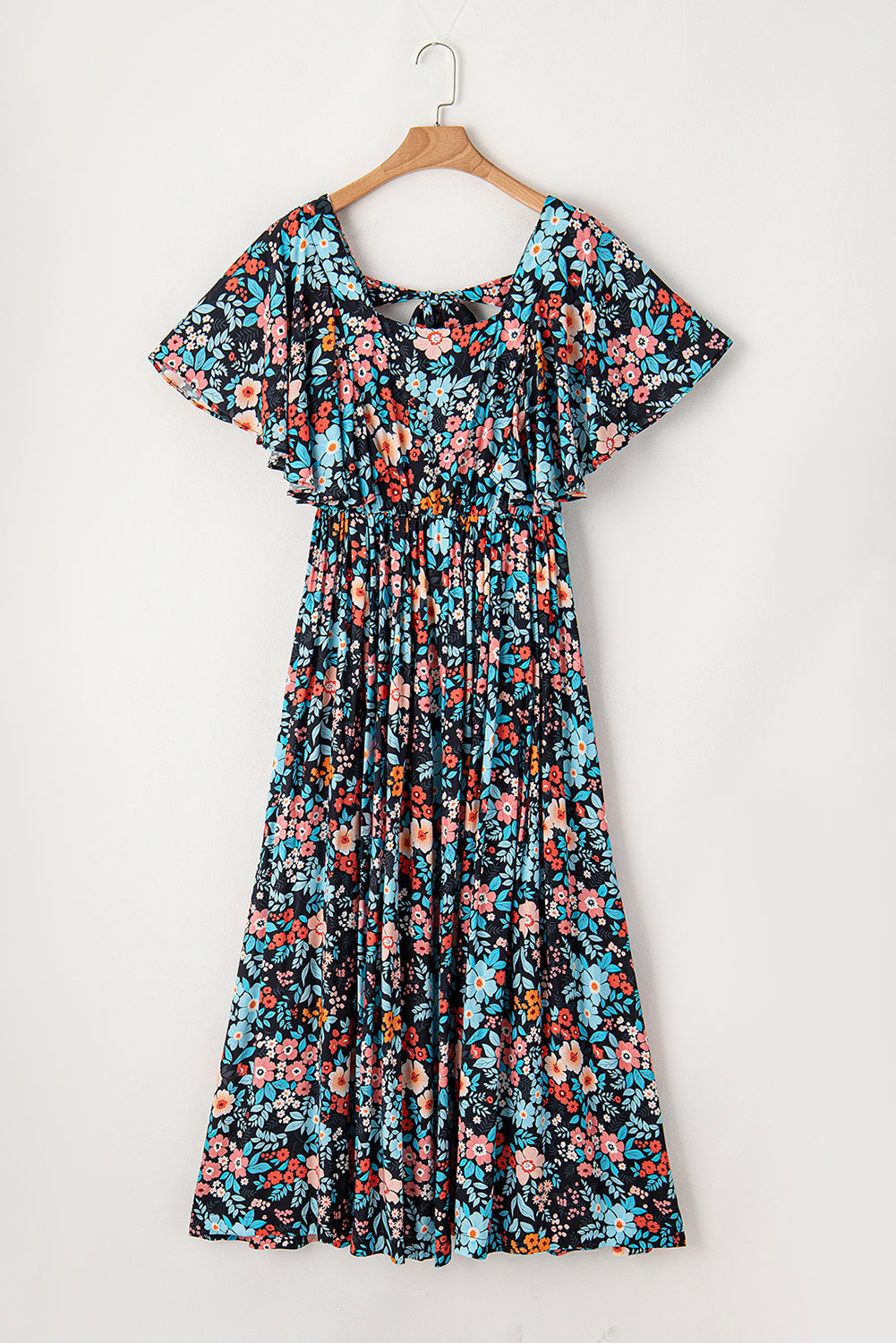 Sky Blue Floral Knotted Back Square Neck Maxi Dress - Premium Dresses/Floral Dresses from Momma Done Gone Crafty- Just $36.09! Shop now at Momma Done Gone Crafty