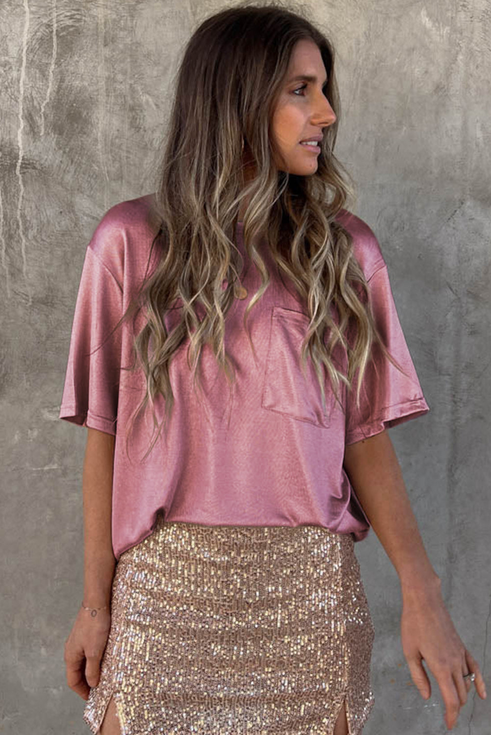 Pink Chest Pocket Loose Fit T Shirt - Premium Tops/Tops & Tees from Momma Done Gone Crafty- Just $22.99! Shop now at Momma Done Gone Crafty