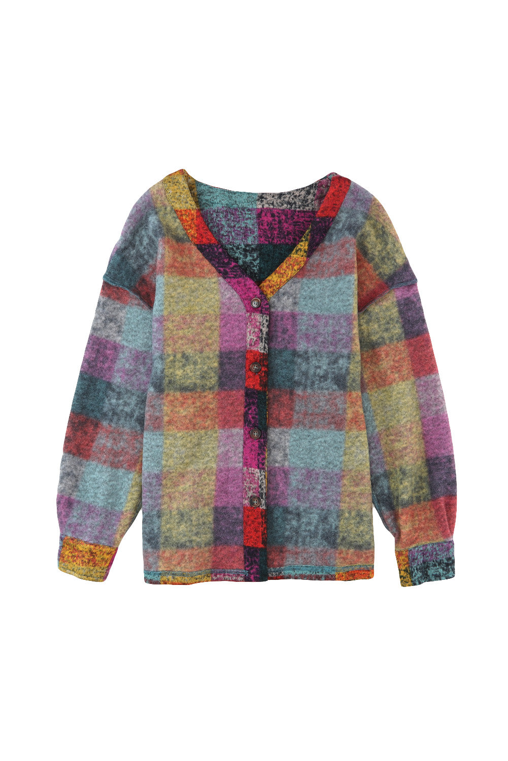Multicolor Brushed Checked Western Buttoned Jacket - Premium Outerwear from Momma Done Gone Crafty- Just $40.20! Shop now at Momma Done Gone Crafty