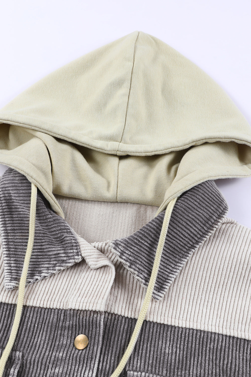 Gray Color Block Button Down Hooded Corduroy Jacket - Premium Outerwear from Momma Done Gone Crafty- Just $68.94! Shop now at Momma Done Gone Crafty
