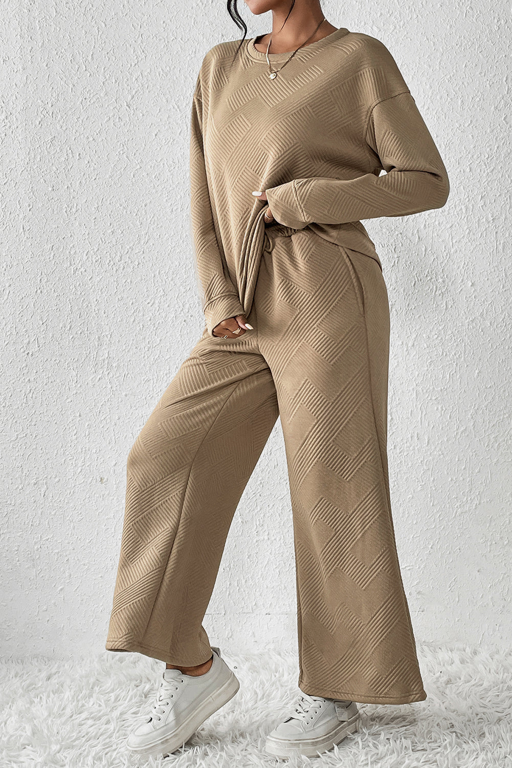 Khaki Ultra Loose Textured 2pcs Slouchy Outfit - Premium Loungewear from Momma Done Gone Crafty- Just $62.99! Shop now at Momma Done Gone Crafty