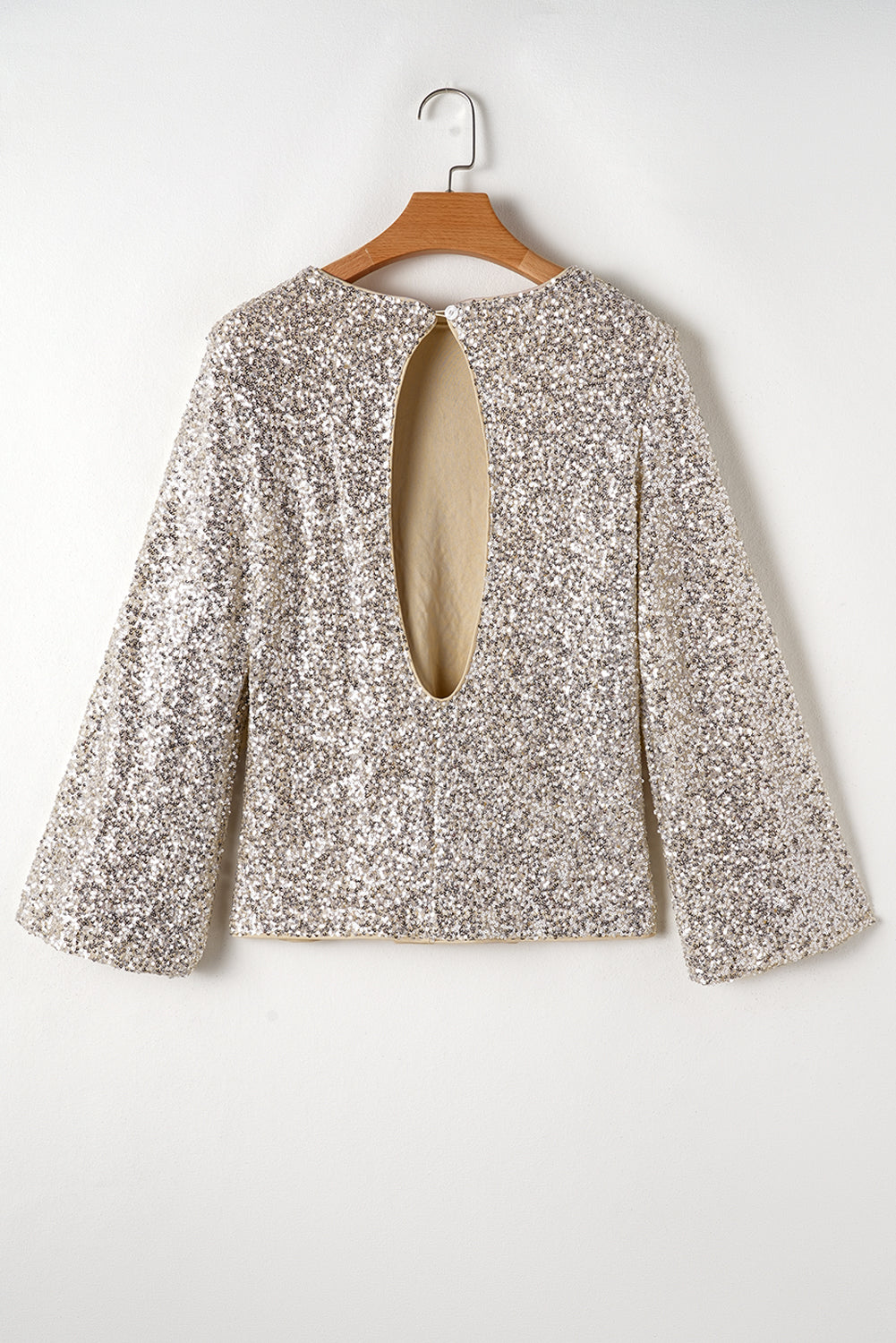 Silvery Sequin Puff Sleeve Cutout Back Blouse - Premium Tops/Blouses & Shirts from Momma Done Gone Crafty- Just $35.25! Shop now at Momma Done Gone Crafty