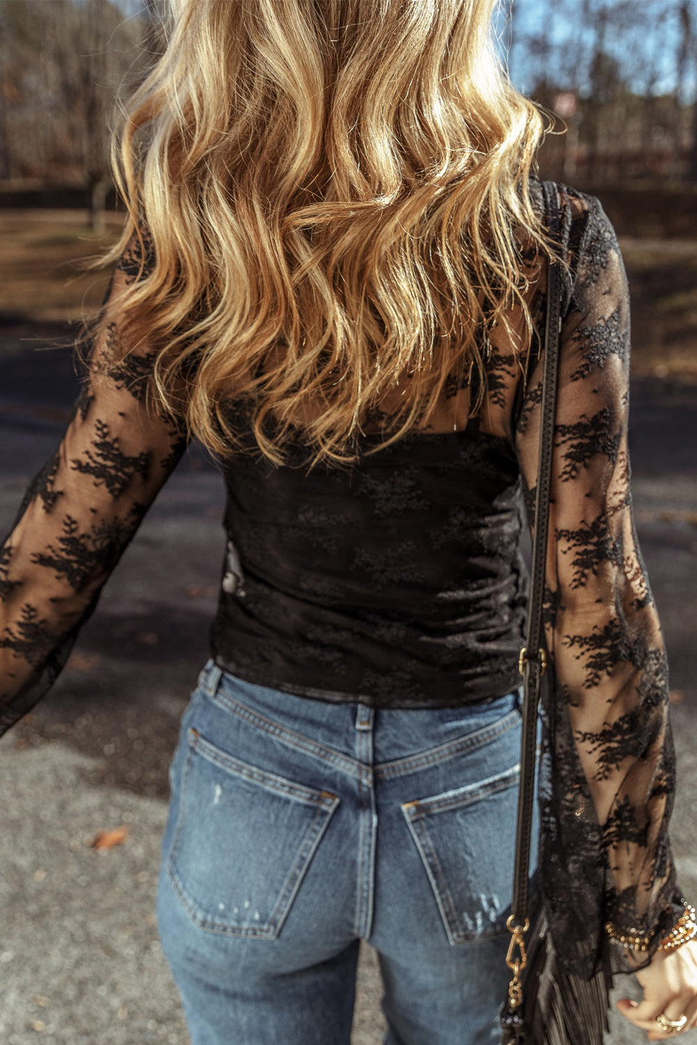 Black Lace Mesh Crochet Splicing Slim Fit Long Sleeve Blouse - Premium Tops/Blouses & Shirts from Ashes 2 Wildflowers Boutique, LLC- Just $27.88! Shop now at Ashes 2 Wildflowers Boutique, LLC