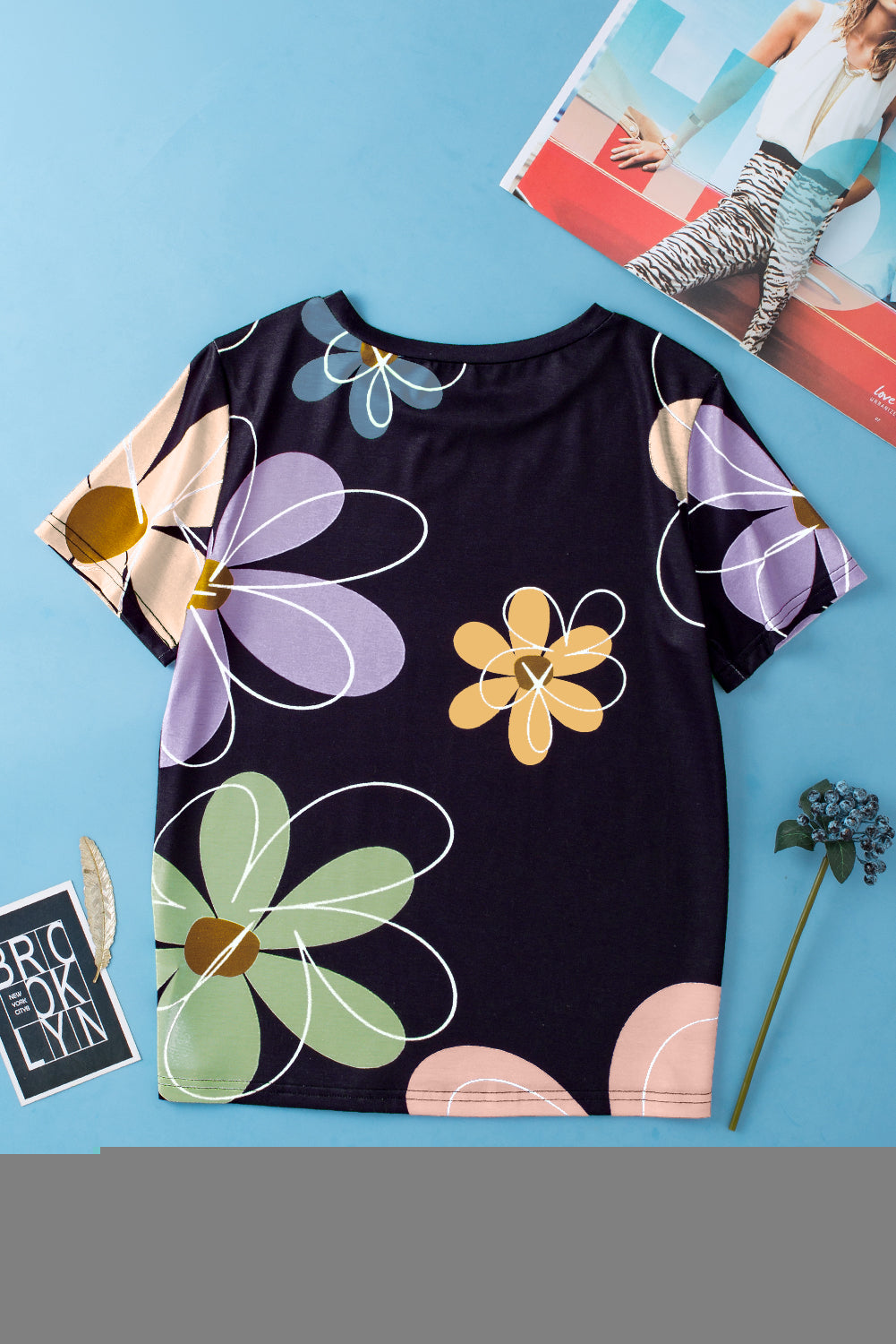 Black Summer Flower Print Casual Round Neck T Shirt - Premium Tops/Tops & Tees from Ashes 2 Wildflowers Boutique, LLC- Just $25.22! Shop now at Ashes 2 Wildflowers Boutique, LLC
