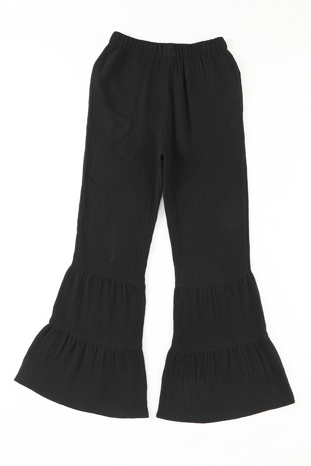 Black Textured High Waist Ruffled Bell Bottom Pants - Premium Bottoms from Momma Done Gone Crafty- Just $38.99! Shop now at Momma Done Gone Crafty