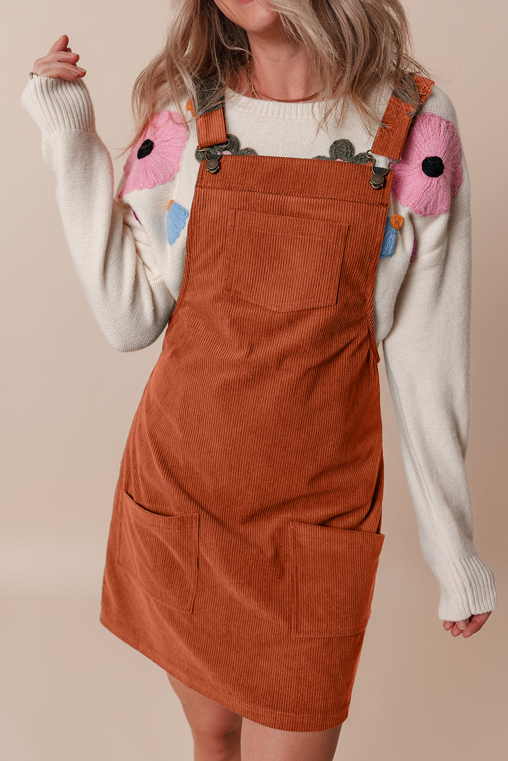 Cinnamon Solid Front Pockets Sleeveless Corduroy Overall Dress - Premium Dresses/Mini Dresses from Momma Done Gone Crafty- Just $20.85! Shop now at Momma Done Gone Crafty