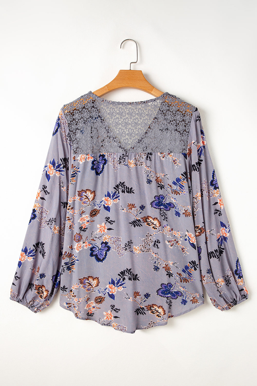 Sky Blue Floral Print Lace Patchwork Knot Front V Neck Blouse - Premium Tops/Blouses & Shirts from Ashes 2 Wildflowers Boutique, LLC- Just $30.28! Shop now at Ashes 2 Wildflowers Boutique, LLC
