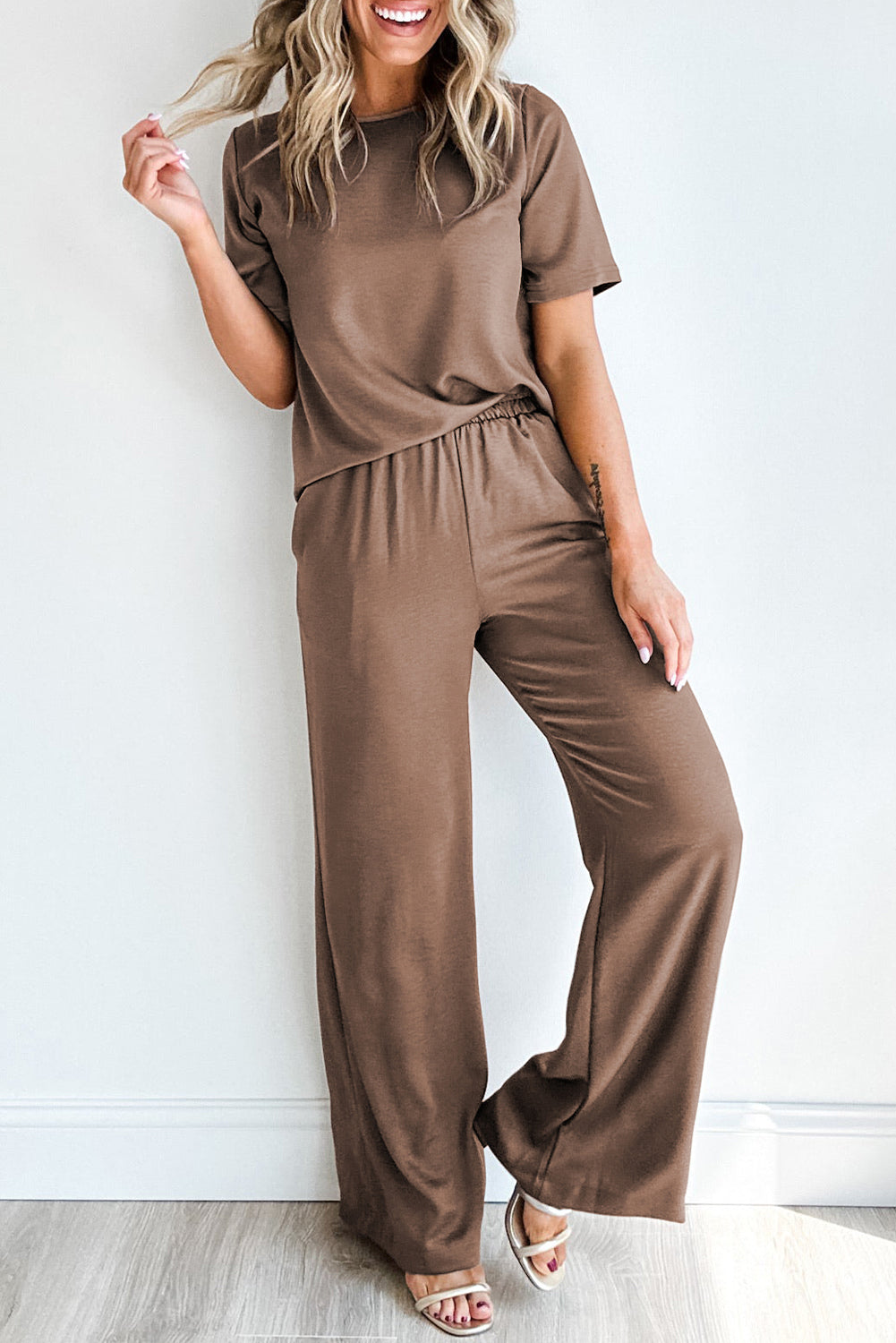 Smoke Gray Solid Color T Shirt 2pcs Wide Leg Pants Set - Premium Two Piece Sets/Pant Sets from Ashes 2 Wildflowers Boutique, LLC- Just $32.81! Shop now at Ashes 2 Wildflowers Boutique, LLC