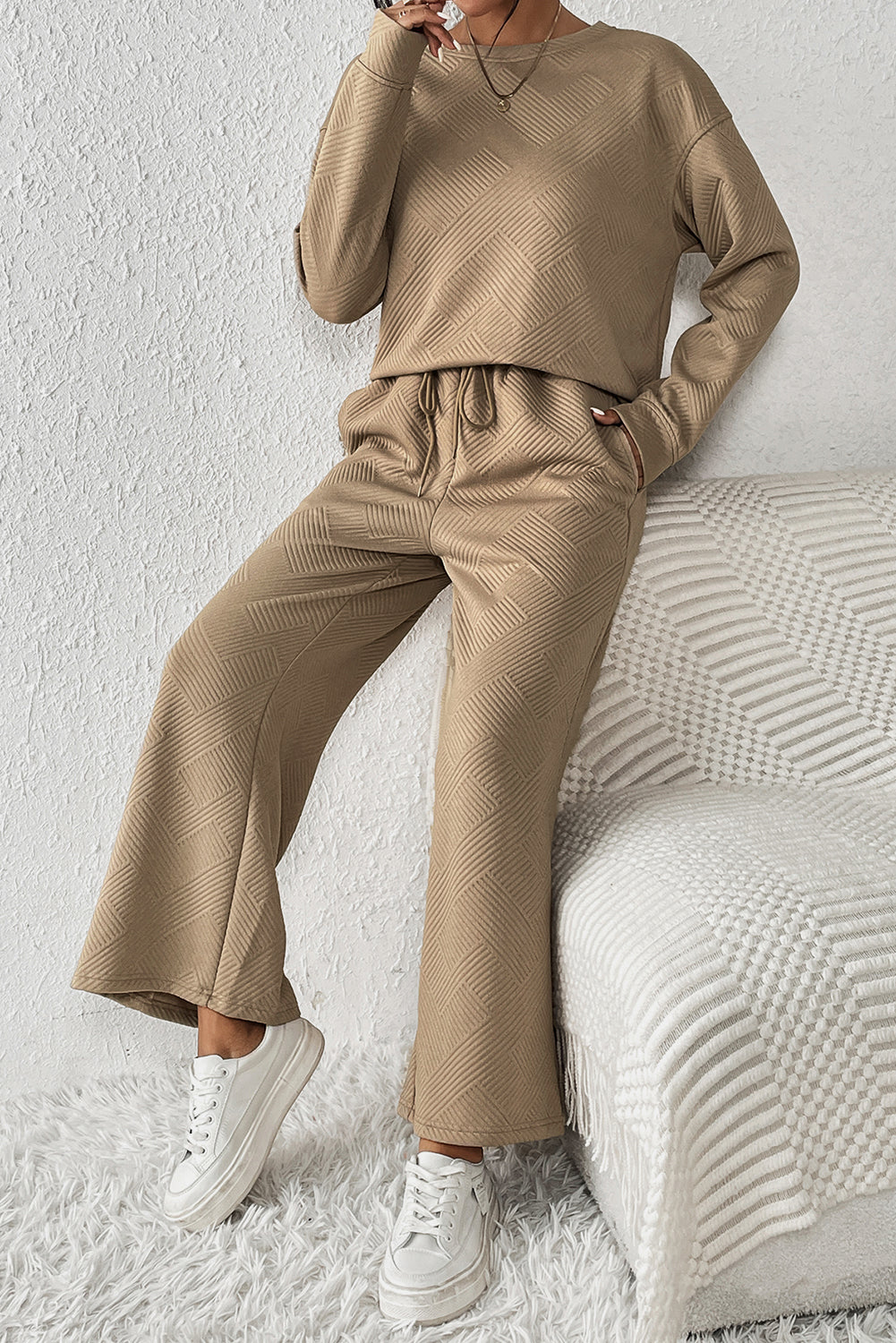Khaki Ultra Loose Textured 2pcs Slouchy Outfit - Premium Loungewear from Momma Done Gone Crafty- Just $62.99! Shop now at Momma Done Gone Crafty
