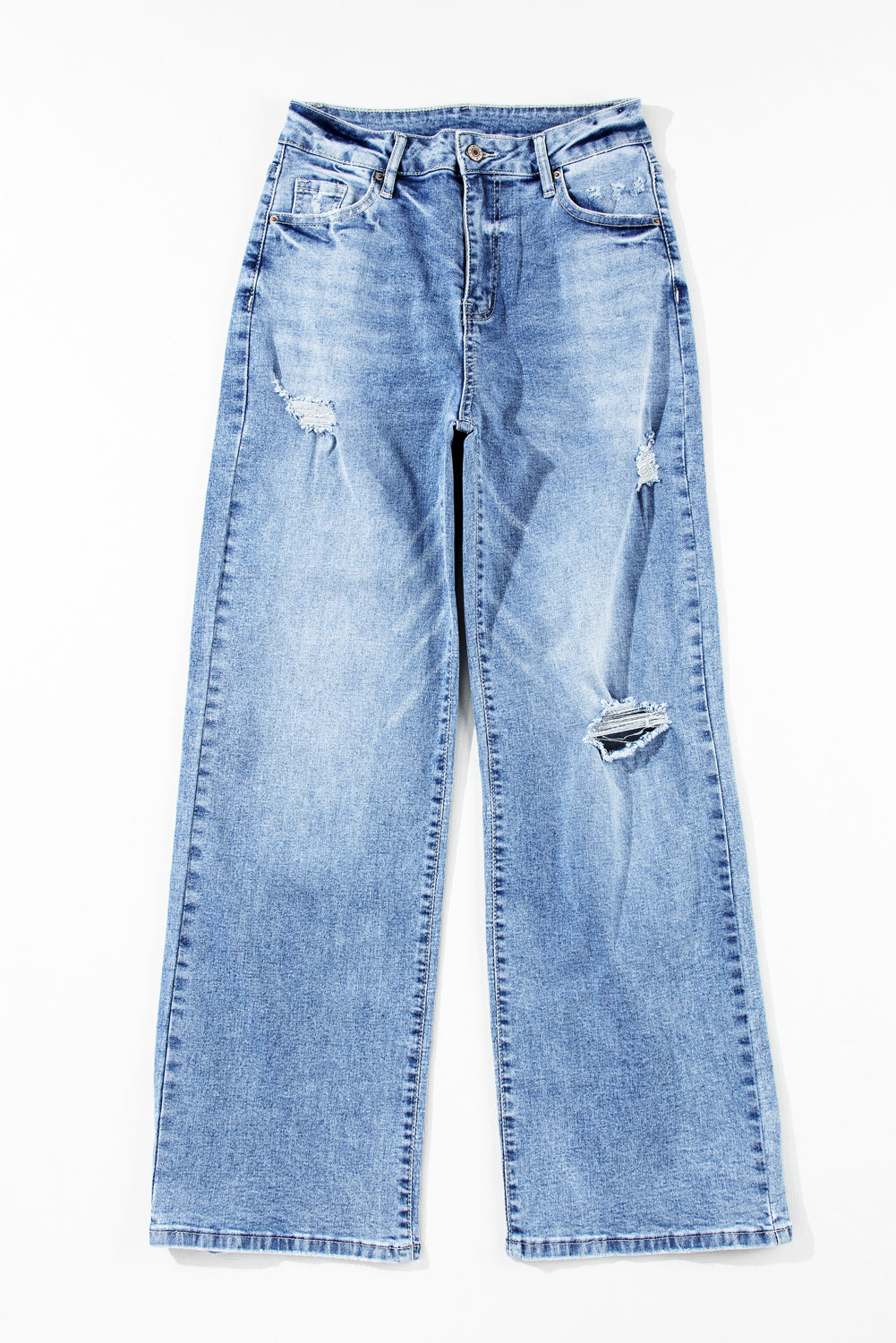 Light Blue High Rise Distressed Straight Leg Jeans - Premium Bottoms/Jeans from Ashes 2 Wildflowers Boutique, LLC- Just $37.14! Shop now at Ashes 2 Wildflowers Boutique, LLC