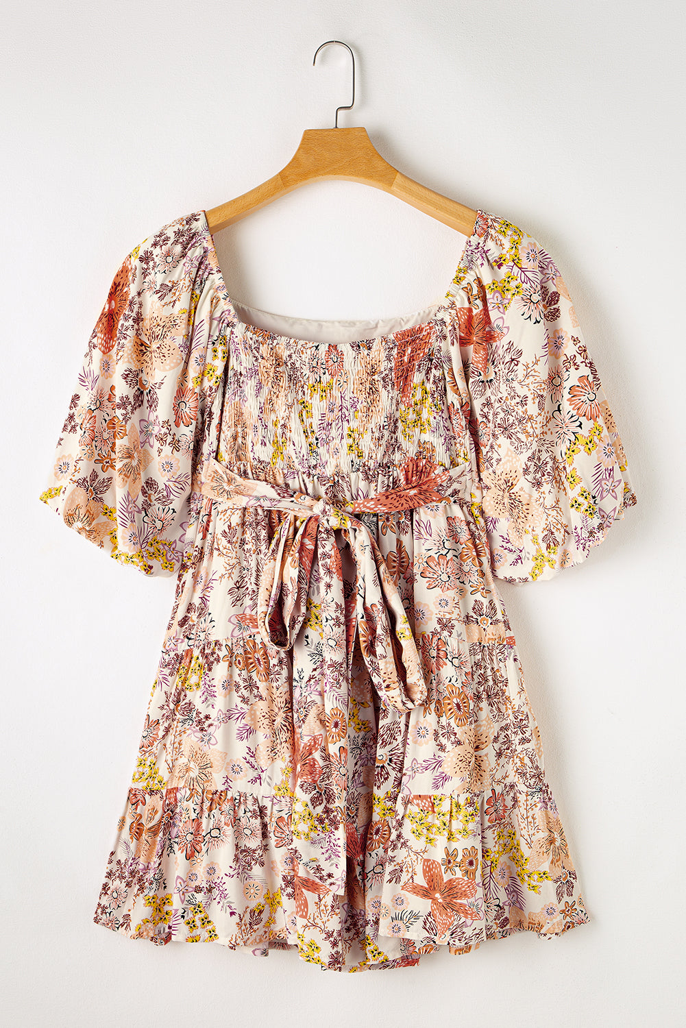 Khaki Floral Short Sleeve Square Neck Mini Dress - Premium Dresses/Mini Dresses from Momma Done Gone Crafty- Just $52.99! Shop now at Momma Done Gone Crafty