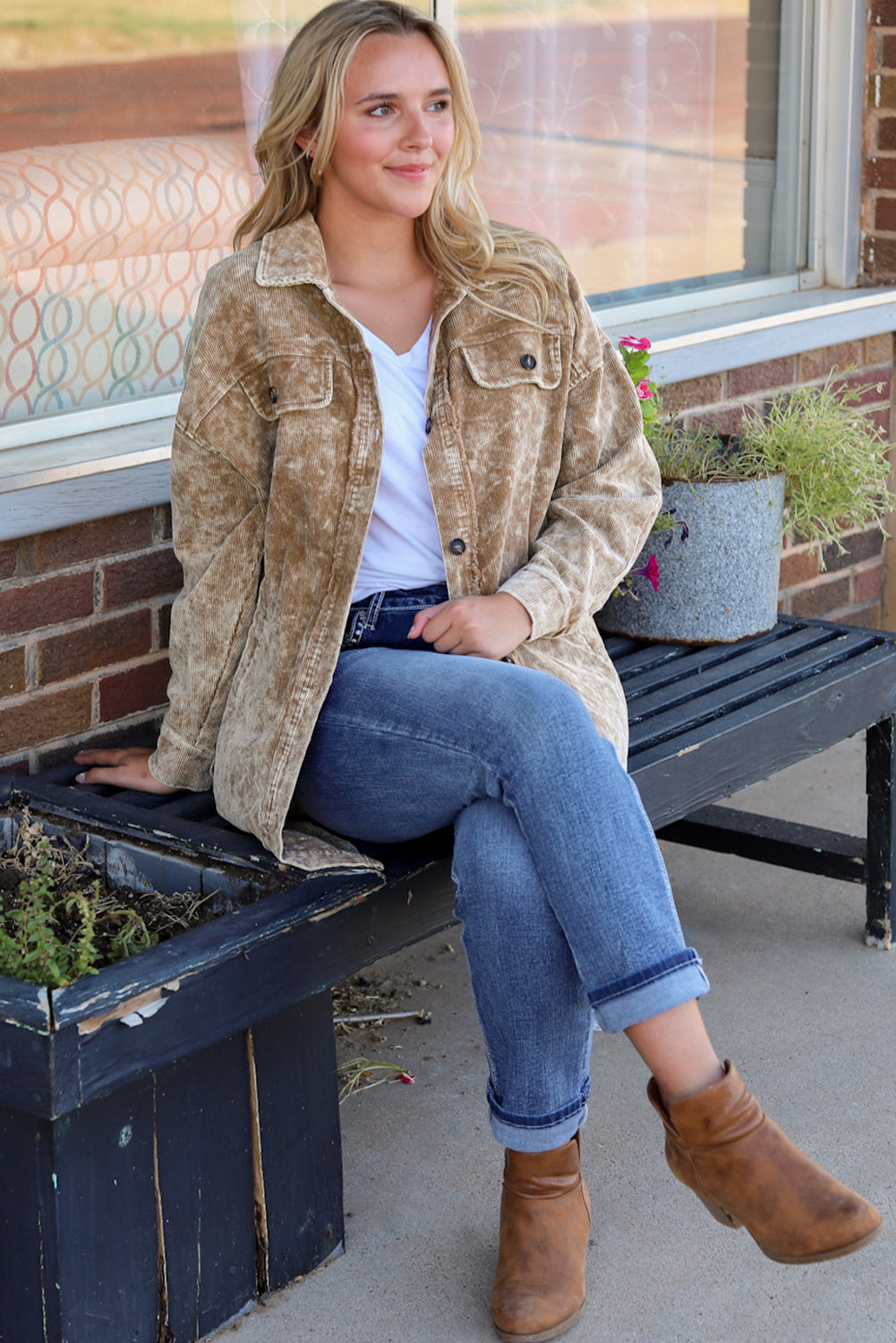 Khaki Vintage Distressed Mineral Wash Oversized Shacket - Premium Outerwear from Momma Done Gone Crafty- Just $61.50! Shop now at Momma Done Gone Crafty