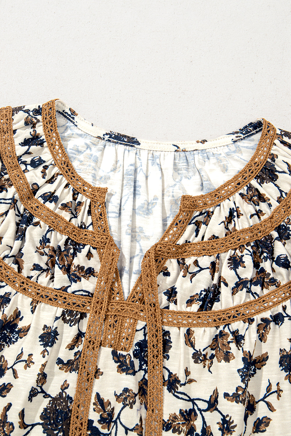 White Floral Frilly Blouse with Lace Up - Premium Tops/Blouses & Shirts from Ashes 2 Wildflowers Boutique, LLC- Just $19.75! Shop now at Ashes 2 Wildflowers Boutique, LLC