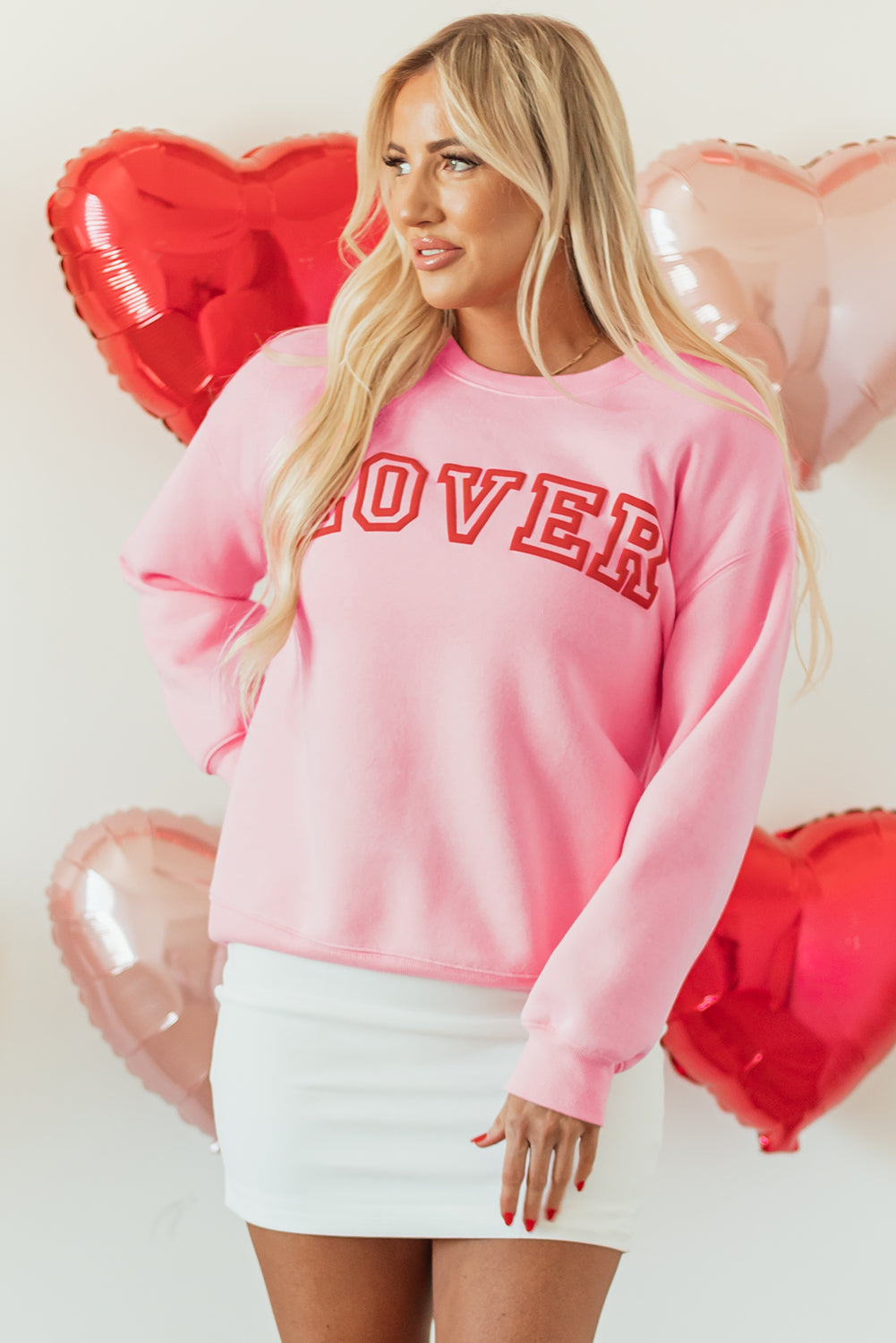 Pink LOVER Puff Print Drop Shoulder Pullover Sweatshirt - Premium Graphic/Graphic Sweatshirts from Ashes 2 Wildflowers Boutique, LLC- Just $23.43! Shop now at Ashes 2 Wildflowers Boutique, LLC