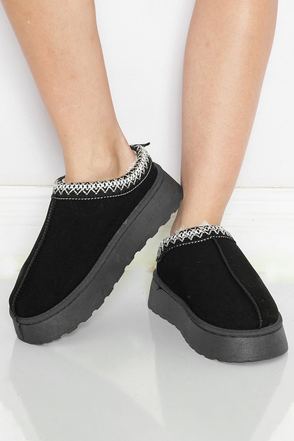 Black Contrast Print Suede Plush Lined Snow Boots - Premium Shoes & Bags/Boots from Momma Done Gone Crafty- Just $20.94! Shop now at Momma Done Gone Crafty