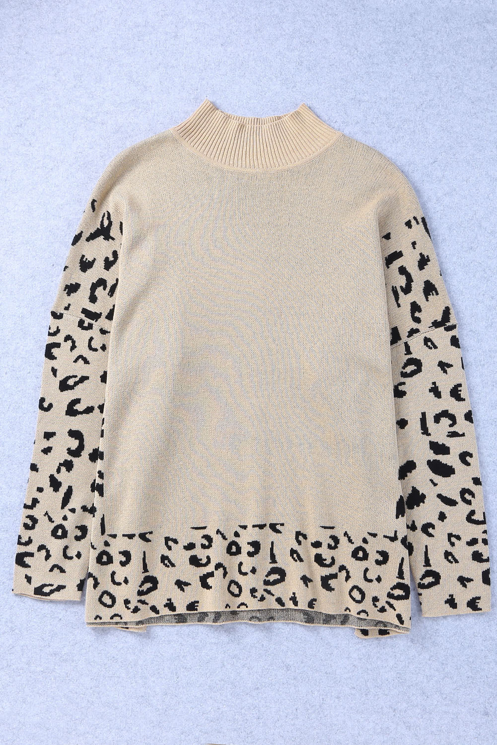 Khaki Leopard High Neck Side Slit Oversized Sweater - Premium Tops from Momma Done Gone Crafty- Just $45.50! Shop now at Momma Done Gone Crafty