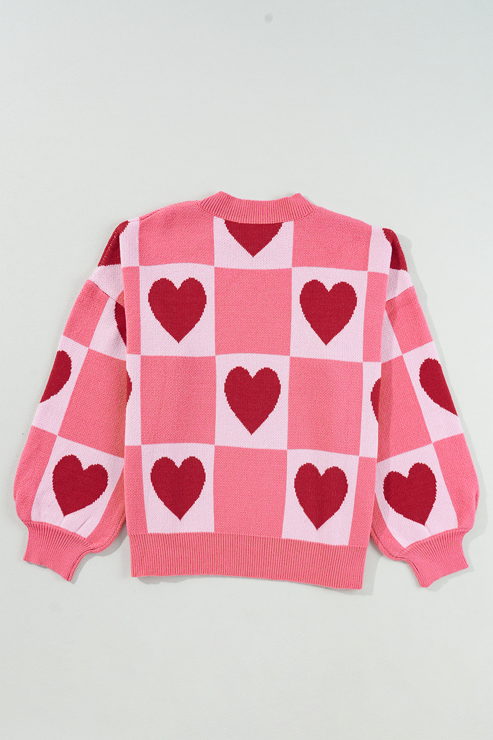 Pink Plus Size Love Heart Block Mock Neck Lantern Sleeve Valentine Sweater - Premium Plus Size/Plus Size Sweaters & Cardigans from Momma Done Gone Crafty- Just $33! Shop now at Momma Done Gone Crafty