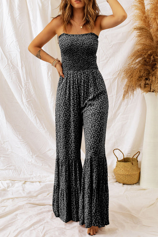 Black Thin Straps Smocked Bodice Wide Leg Floral Jumpsuit - Premium Bottoms/Jumpsuits & Rompers from Momma Done Gone Crafty- Just $30.99! Shop now at Momma Done Gone Crafty