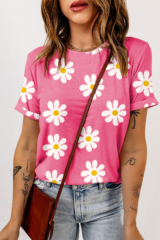 Pink Daisy Printed Crewneck T Shirt - Premium Tops/Tops & Tees from Momma Done Gone Crafty- Just $22! Shop now at Momma Done Gone Crafty