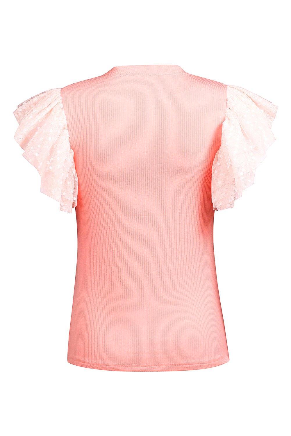 Pink Dotty Mesh Ruffle Sleeve Ribbed Knit Top - Premium Tops from Ashes 2 Wildflowers Boutique, LLC- Just $38.99! Shop now at Ashes 2 Wildflowers Boutique, LLC