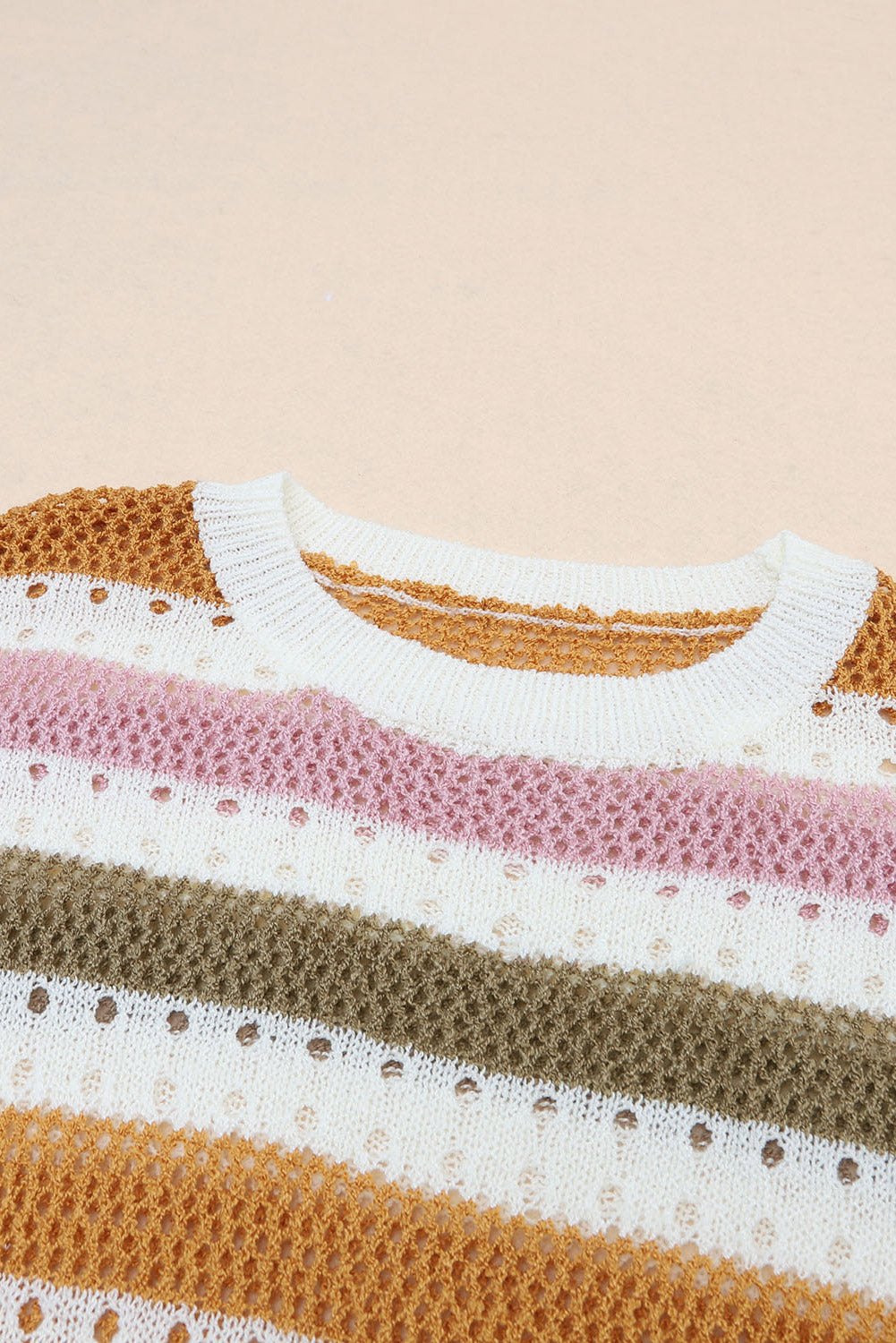 Multicolor Striped Hollowed Knitted Loose Sweater - Premium Tops from Momma Done Gone Crafty- Just $35.40! Shop now at Momma Done Gone Crafty