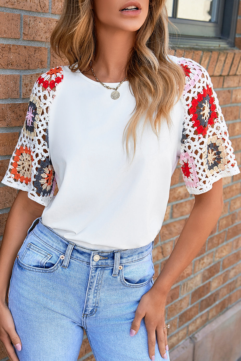 White Floral Crochet Short Sleeve Top - Premium Tops/Tops & Tees from Momma Done Gone Crafty- Just $25.99! Shop now at Momma Done Gone Crafty