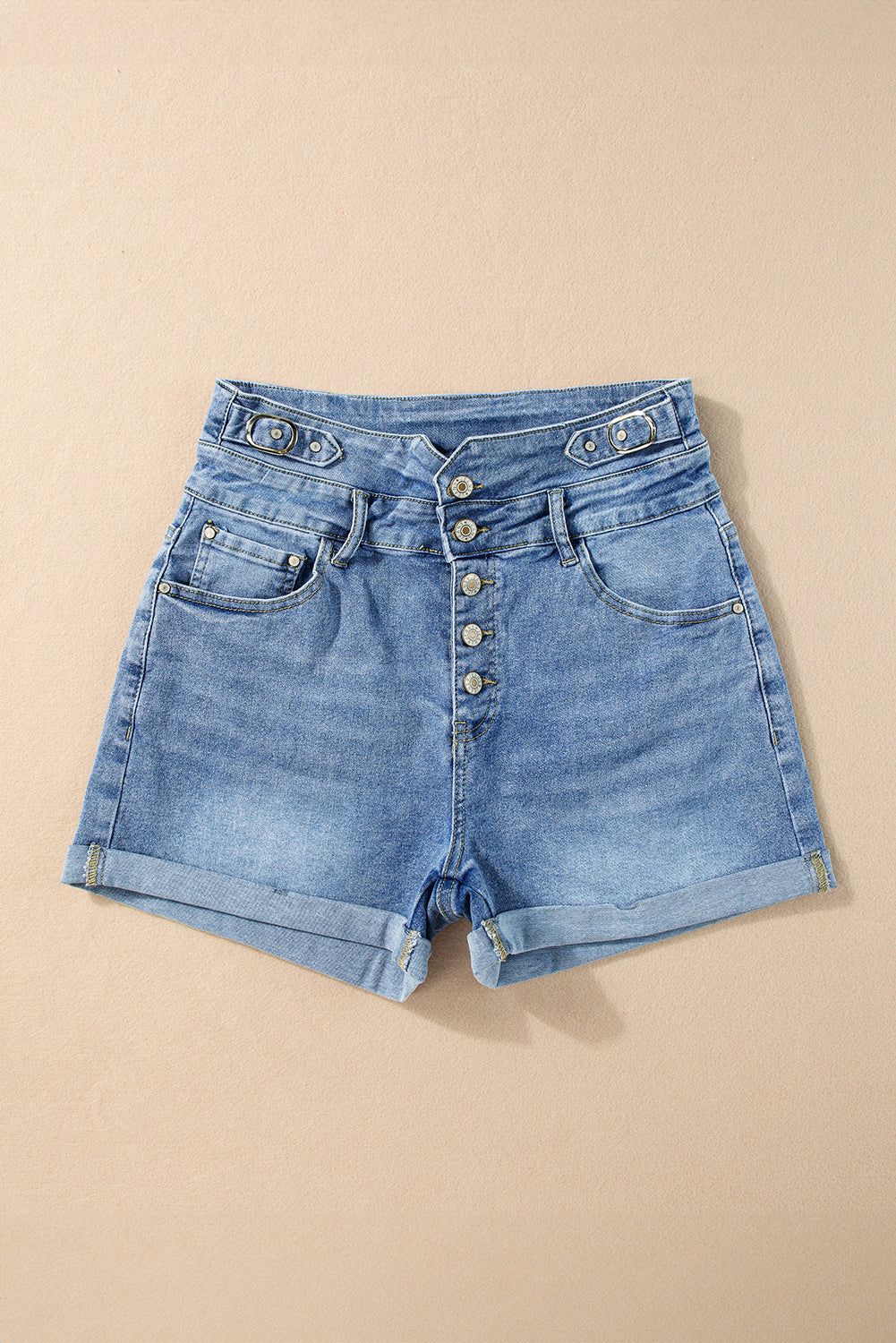 Dusk Blue Button Fly High Waist Roll Edge Denim Shorts - Premium Bottoms/Denim Shorts from Ashes 2 Wildflowers Boutique, LLC- Just $30.75! Shop now at Ashes 2 Wildflowers Boutique, LLC