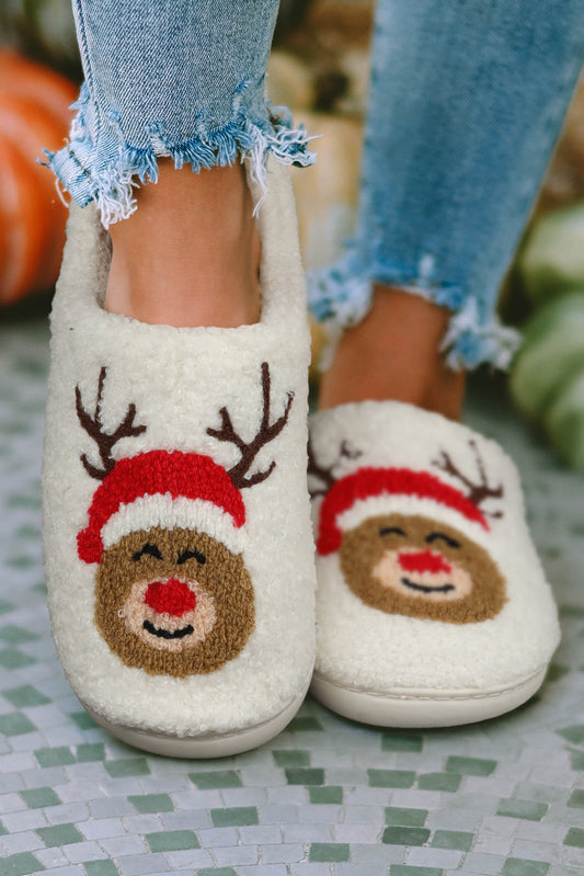 White Christmas Deer Home Indoor Plush Slippers - Premium Shoes & Bags from Momma Done Gone Crafty- Just $22.99! Shop now at Momma Done Gone Crafty