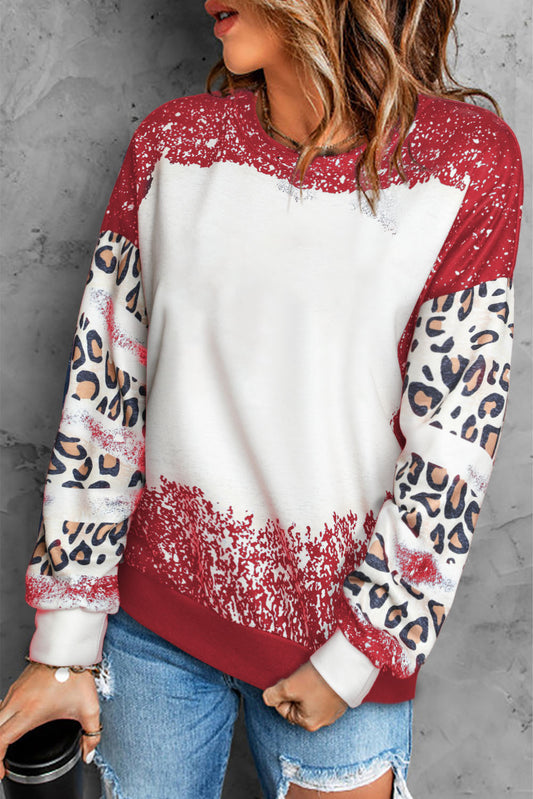 Red Tie Dye Leopard Drop Shoulder Sweatshirt - Premium Tops from Momma Done Gone Crafty- Just $33.60! Shop now at Momma Done Gone Crafty